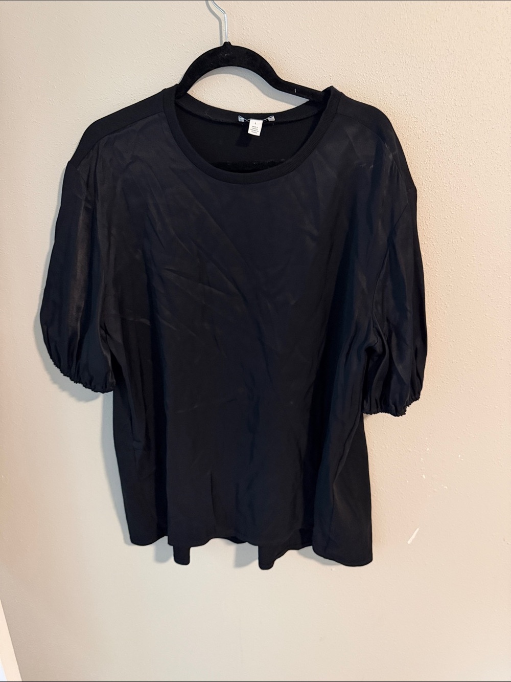Nordstrom Black Puff-Sleeve Round-Neck Blouse
